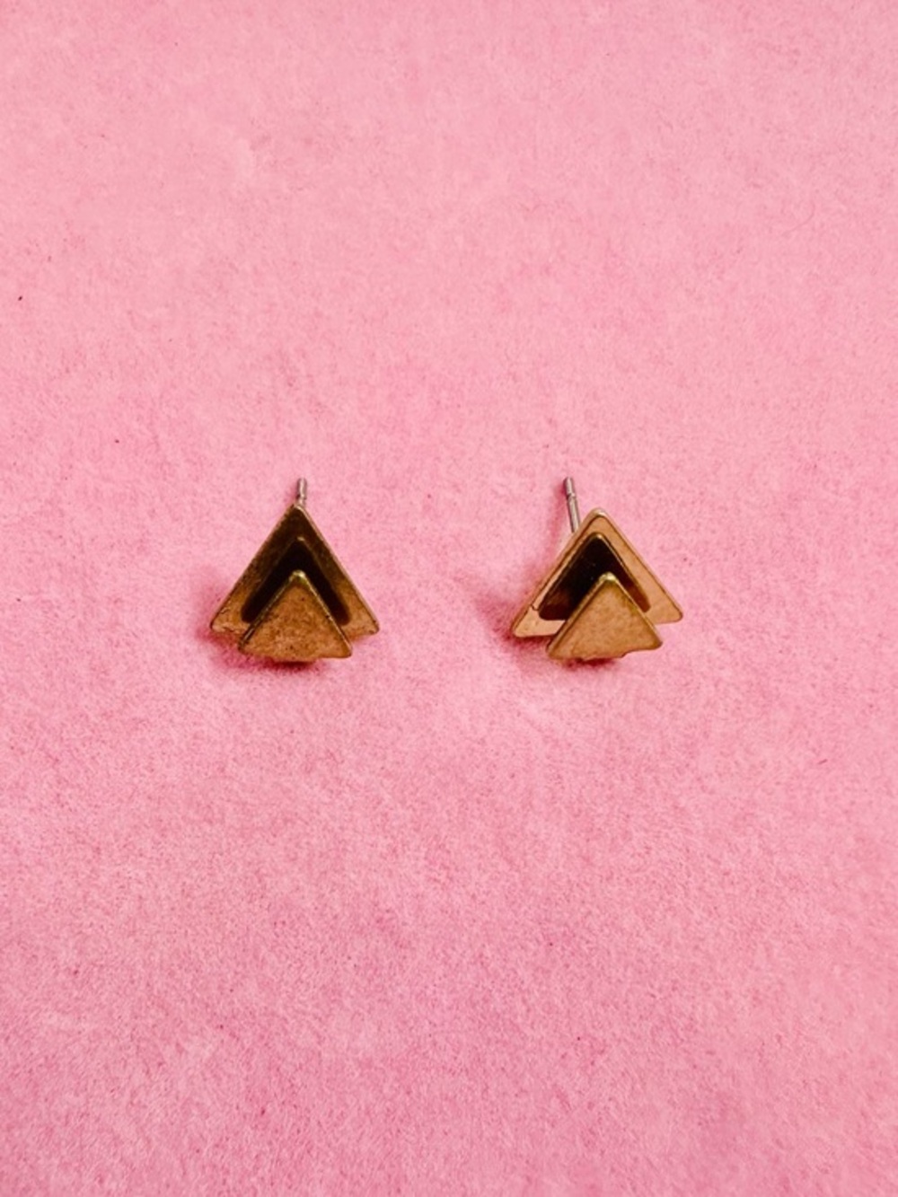 Gold Tone Chevron Triangle Stud Earrings
